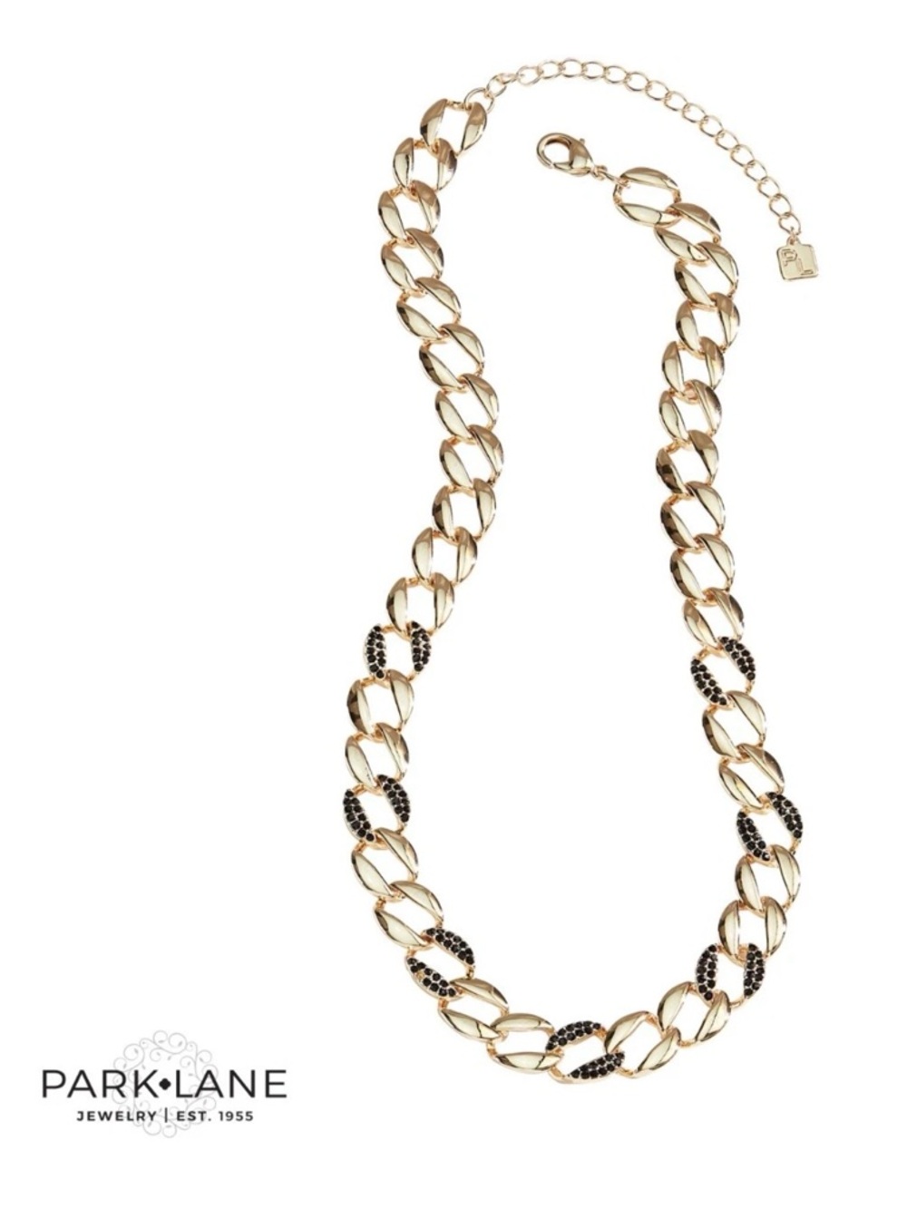 Park Lane Oxford Gold Chain Necklace with Black Crystal Accents